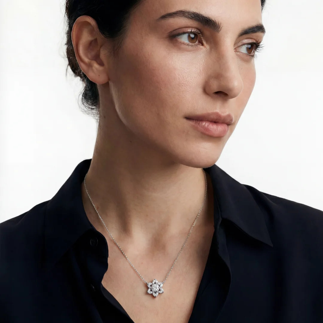 14k white gold Star Of David Cluster Necklace