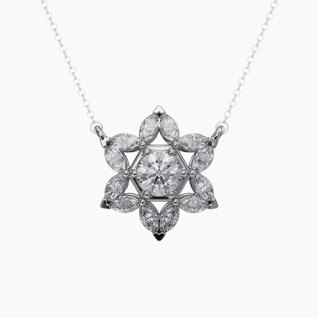 14k white gold Star Of David Cluster Necklace