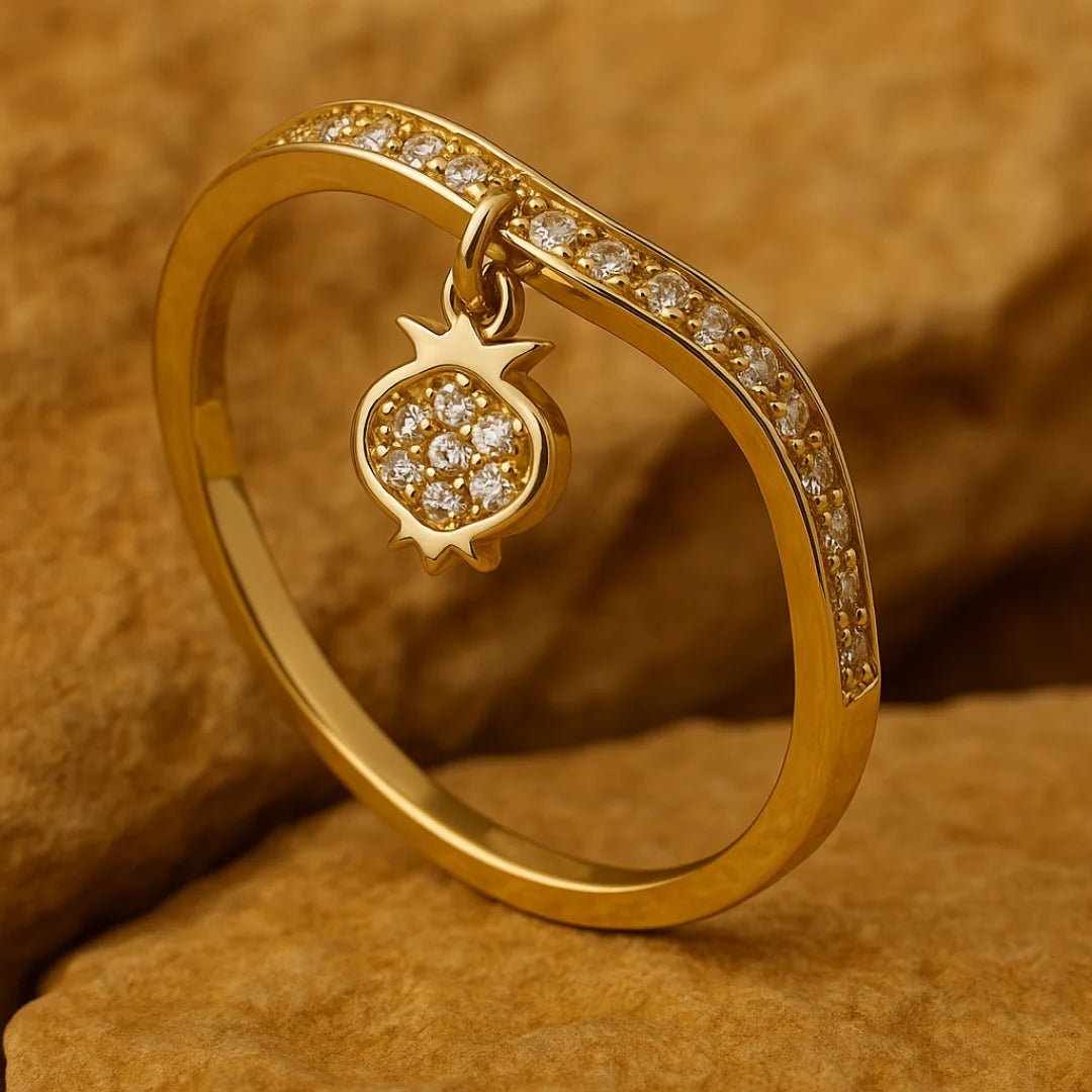 14K Gold Ring with Pomegranate set with Diamonds