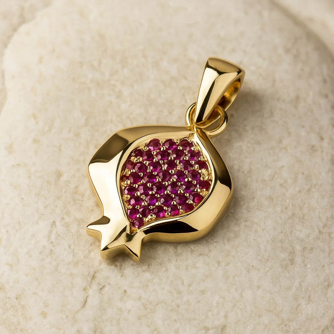 Devotion 14K Gold Pomegranate Pendant with Rubies