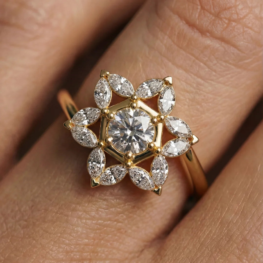 14k gold star of david cluster ring