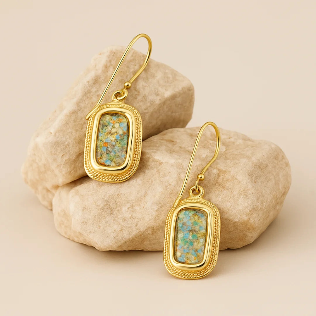 Pendientes de cristal romano de oro de 14 quilates