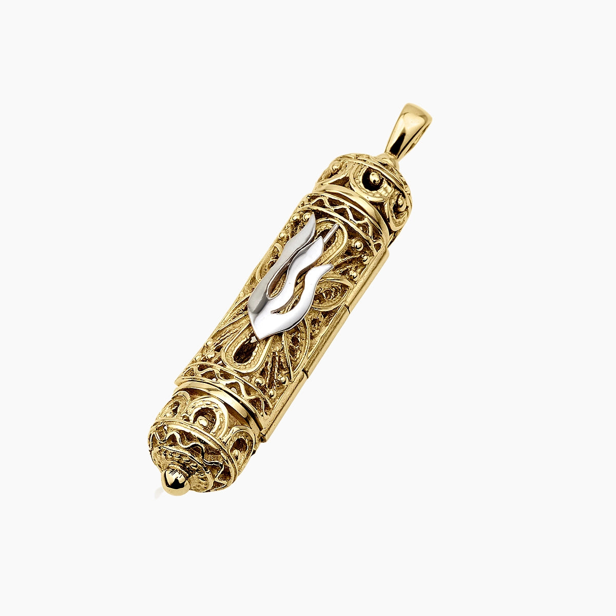 Elegante colgante de mezuzá de oro de 14 quilates