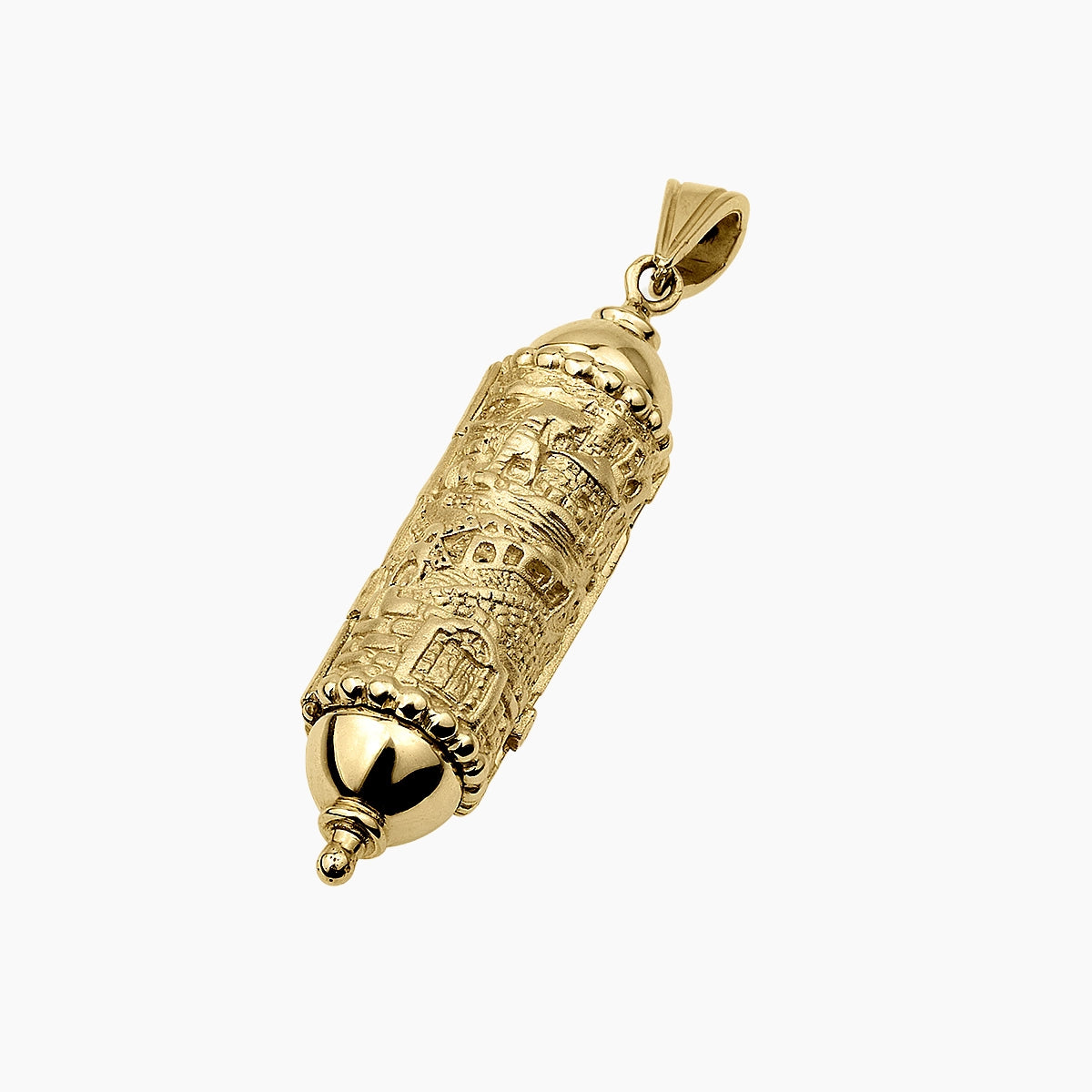 Colgante de mezuzá de Jerusalén de oro de 14 quilates Heritage