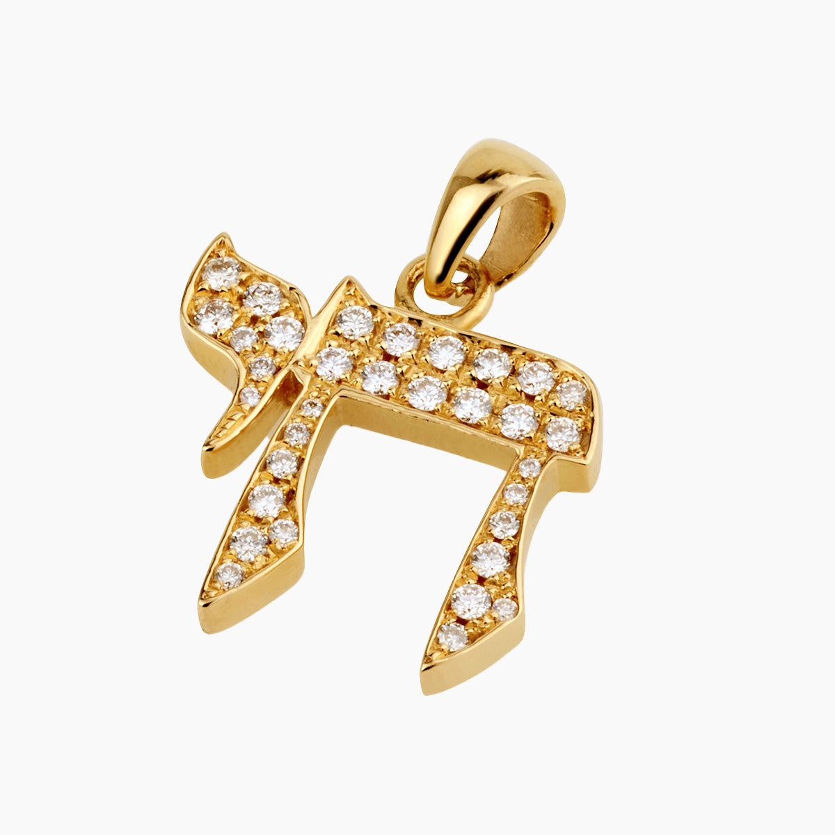 Classic 18K Solid Gold Chai Pendant Adorned With Diamonds
