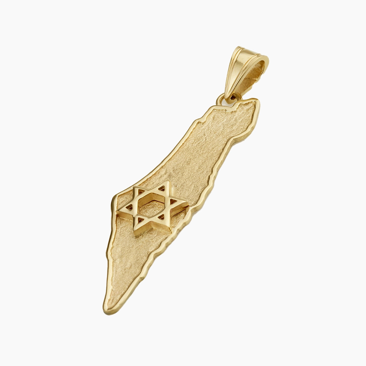 Large 14K Solid Gold Israel Map Pendant With Star of David