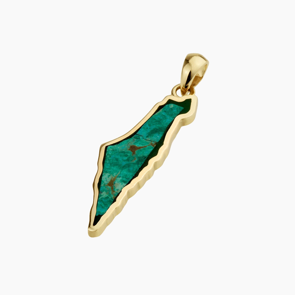 Pendentif carte d'Israël fait main en pierre d'Eilat et or massif 14 carats