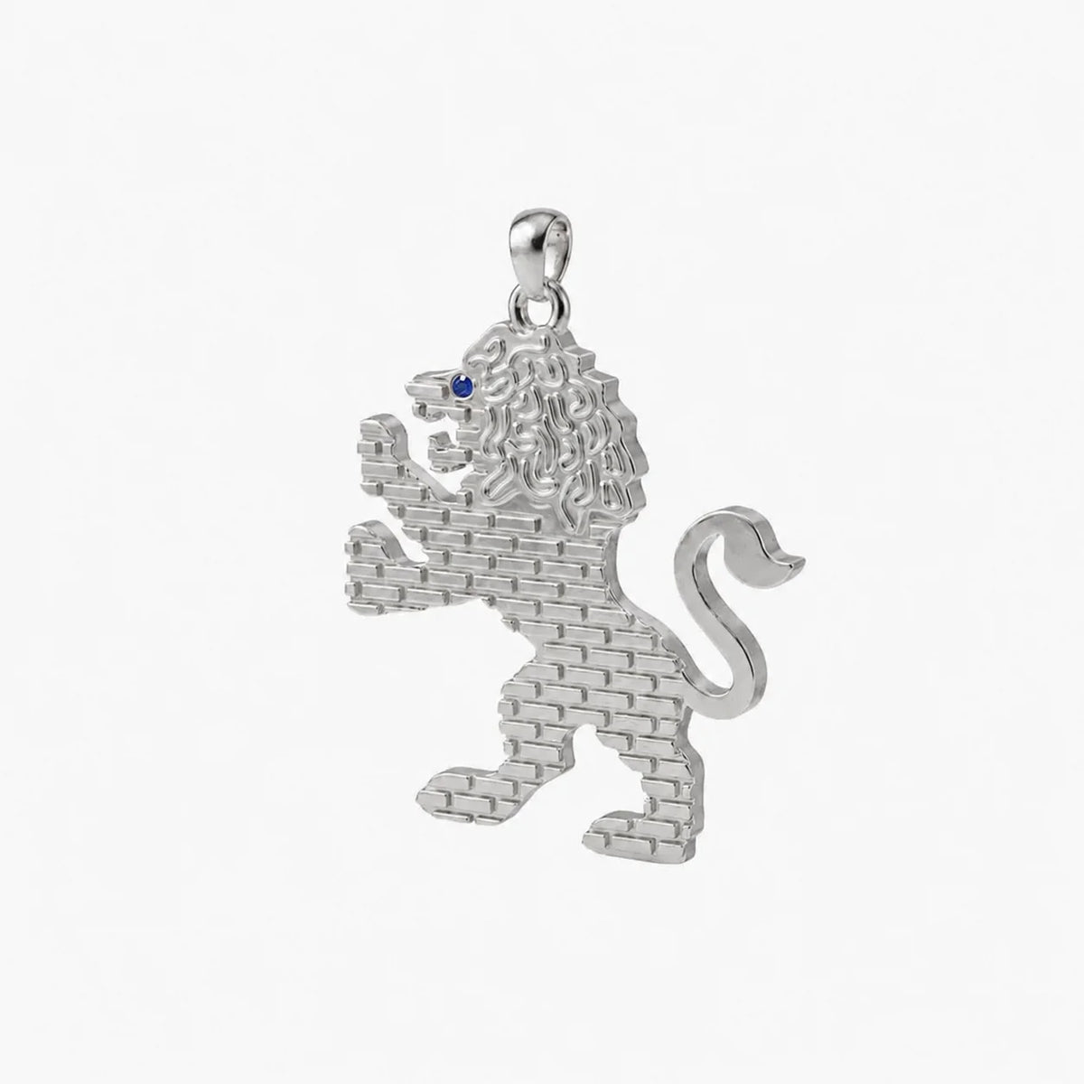 14k White Gold - Classic Lion of Judah Necklace with sapphire, handcrafted in Israel