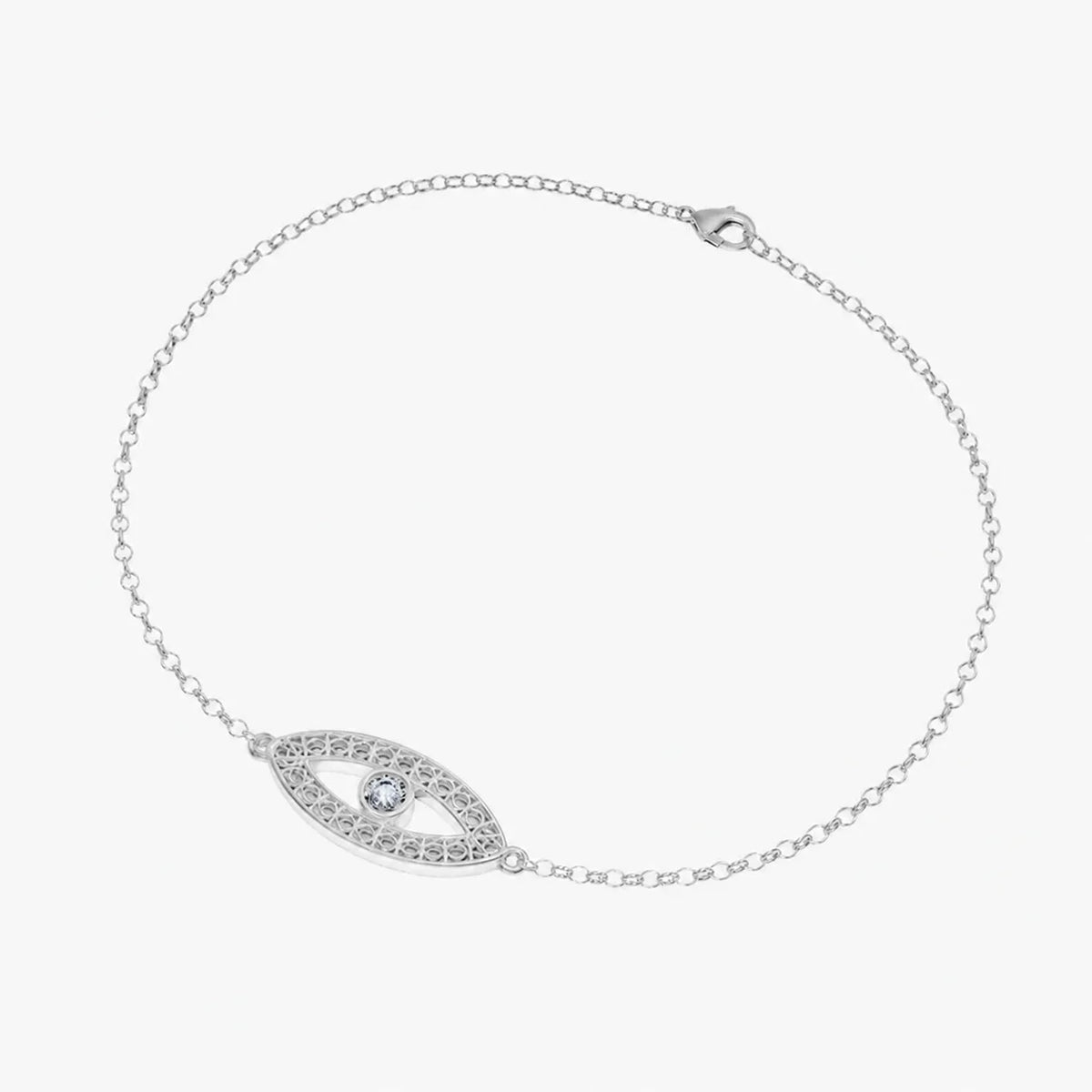 14k White Gold - Evil Eye Timeless Bracelet with lab-grown diamonds, handcrafted in Israel