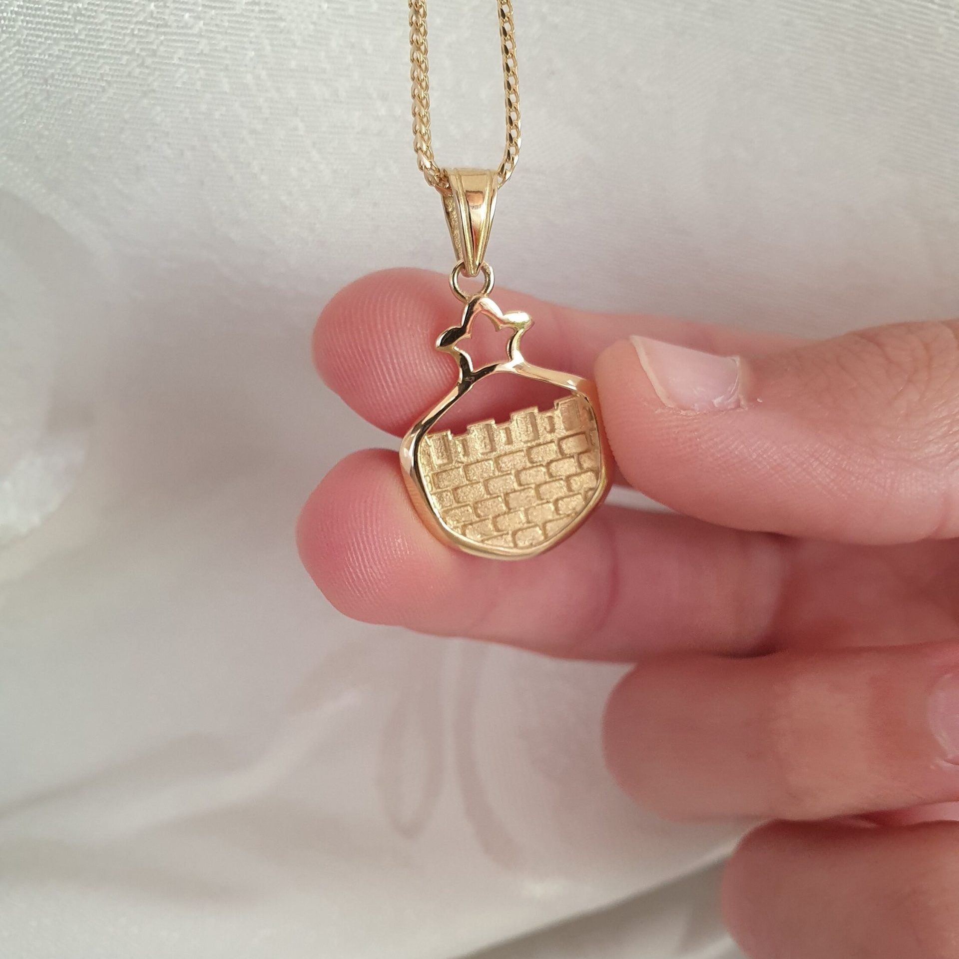 14K Gold Jerusalem Well Pomegranate Pendant
