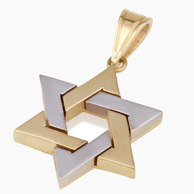 Thick 14K Solid Yellow & White Gold Star of David Pendant