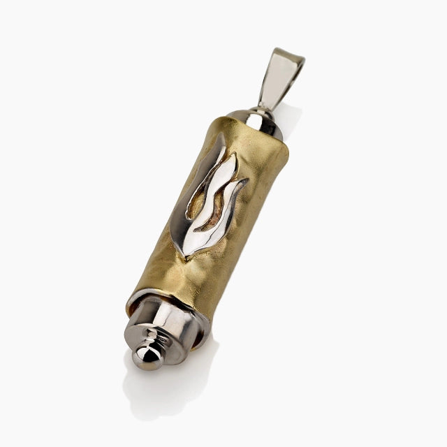 Colgante de mezuzá de oro amarillo y blanco de 14 quilates