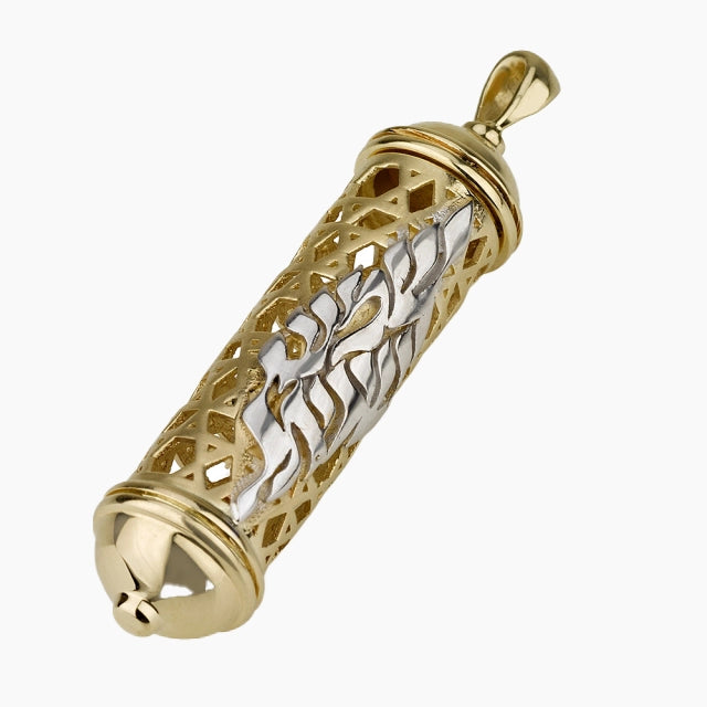 Colgante Mezuzah de Oro de 14K con Shema Yisrael