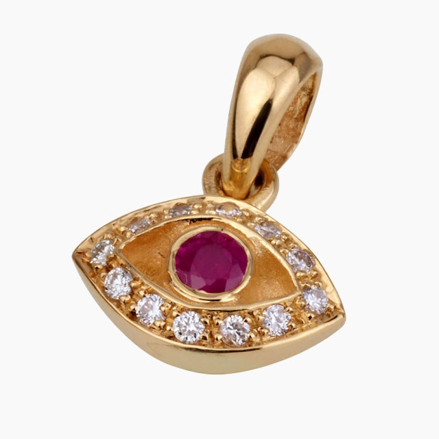 Pendentif œil Heritage en or 18 carats avec rubis et diamants