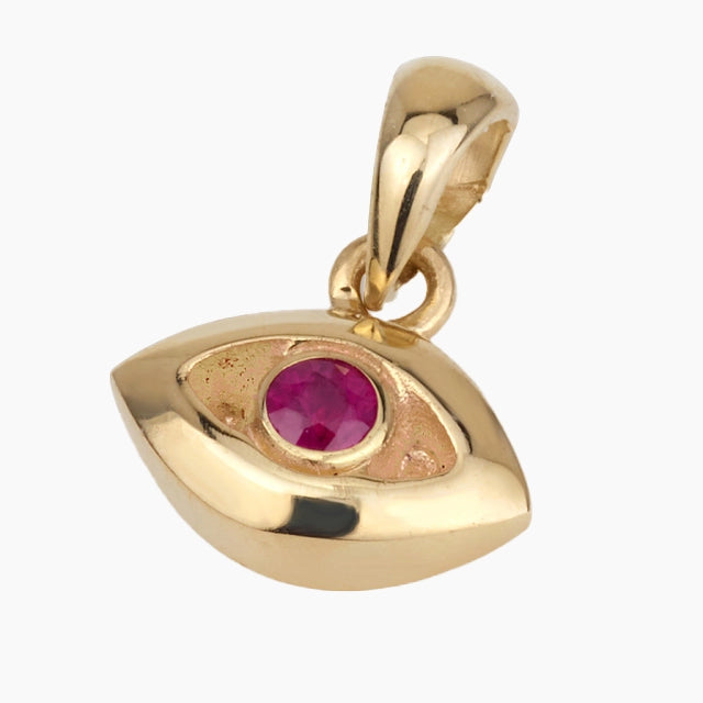 14K Gold Eye Pendant With Ruby