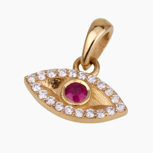 Colgante clásico de ojo de oro de 18 quilates con rubí y diamantes