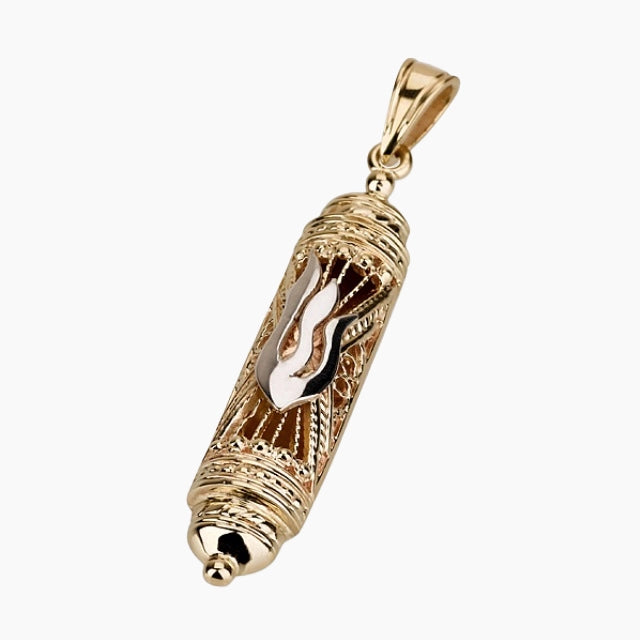 Colgante de mezuzá con filigrana de la Torá en oro de 14 quilates Heritage