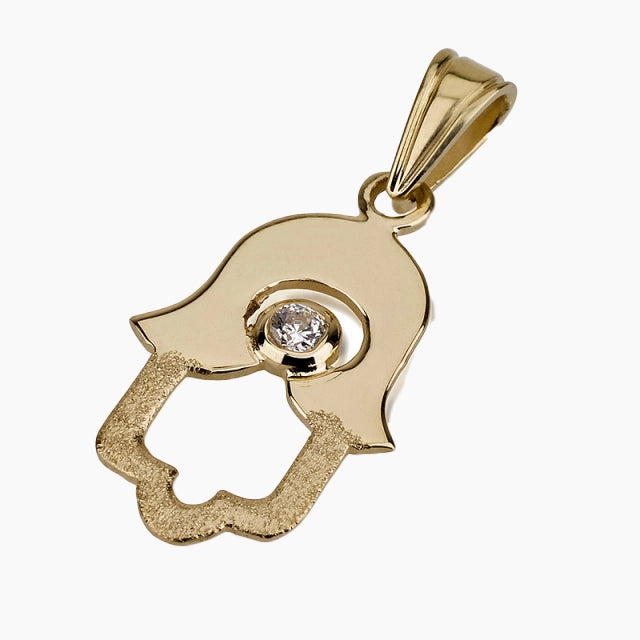 Pendentif Hamsa Heritage en or 14 carats avec diamant
