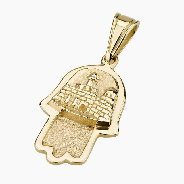 Colgante de Hamsa Heritage de oro de 14 quilates con motivos de Jerusalén