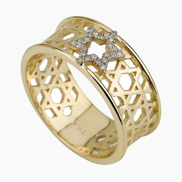 14K Gold Star of David Ring with Diamonds