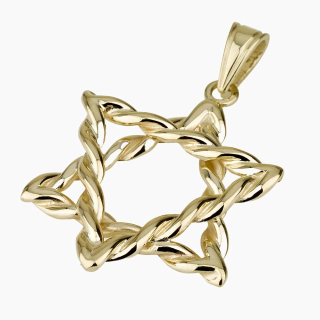 14K Gold Star of David Twisted Pendant