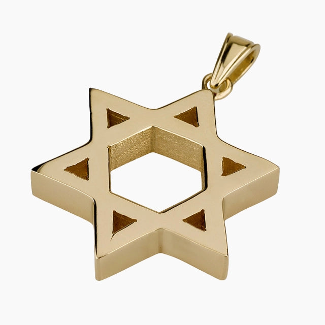 Pendentif étoile de David grand format fait main en or 14 carats