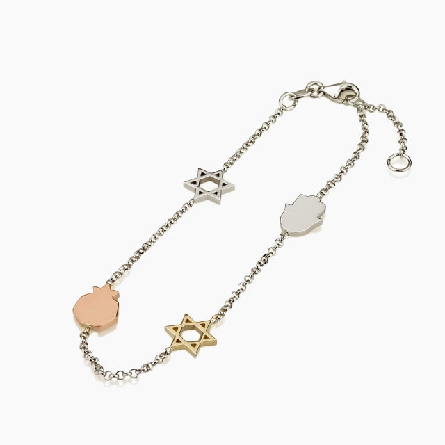 14K Gold Jewish Bracelet with Charms