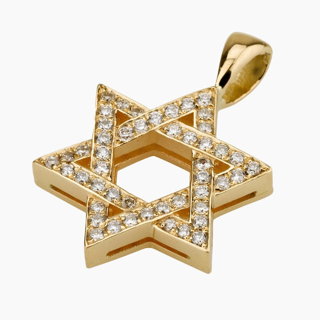 Colgante grueso de estrella de David de oro macizo de 18 quilates con diamantes