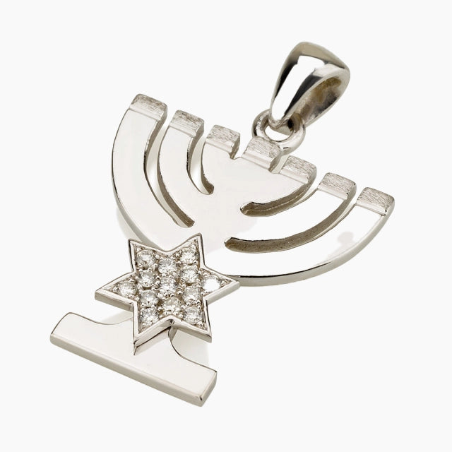 Deluxe 18K Gold Menorah Pendant with Diamonds