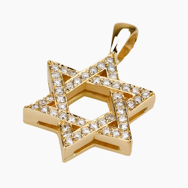 Colgante clásico de lujo con estrella de David en oro de 18 quilates y diamantes