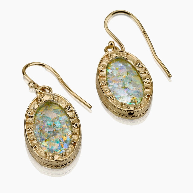 Aretes de cristal romano de oro de 14 quilates - Aretes ovalados de oro