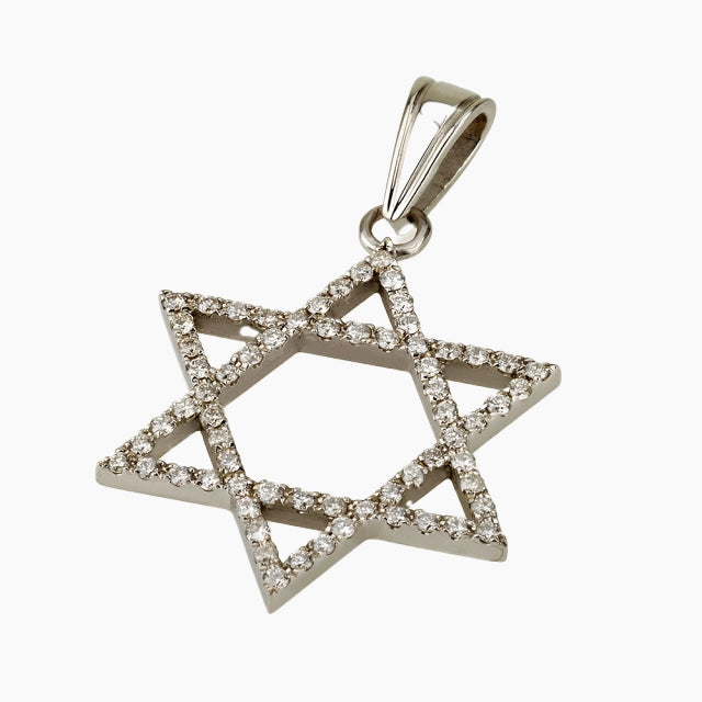 Elegante colgante de estrella de David de oro blanco macizo de 18 quilates con diamantes
