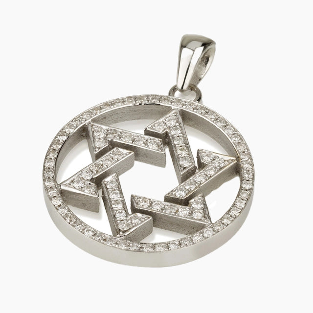 Colgante de lujo con forma de disco de estrella de David de 18 quilates y diamantes