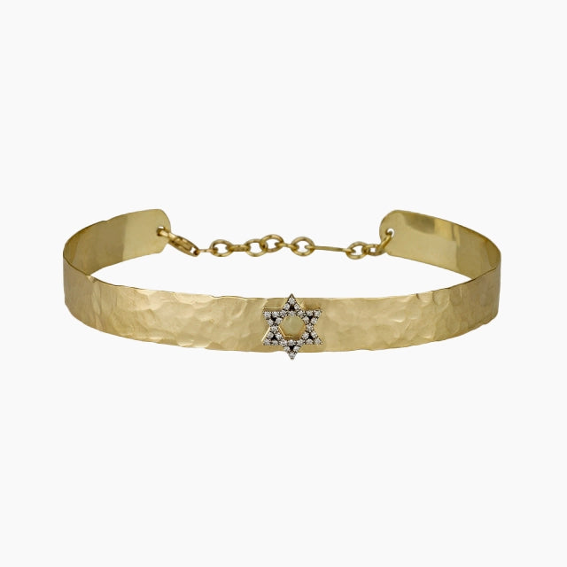 Pulsera de oro macizo de 14 quilates hecha a mano con diamantes de estrella de David