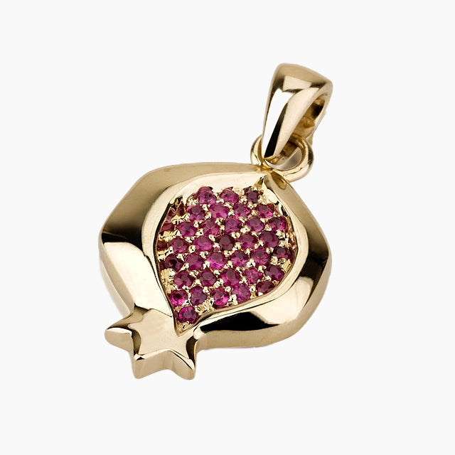 Devotion 14K Gold Pomegranate Pendant with Rubies