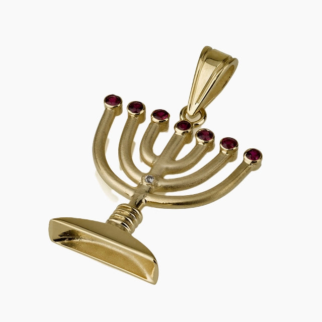 Heritage 14K Gold Menorah Pendant with Rubies