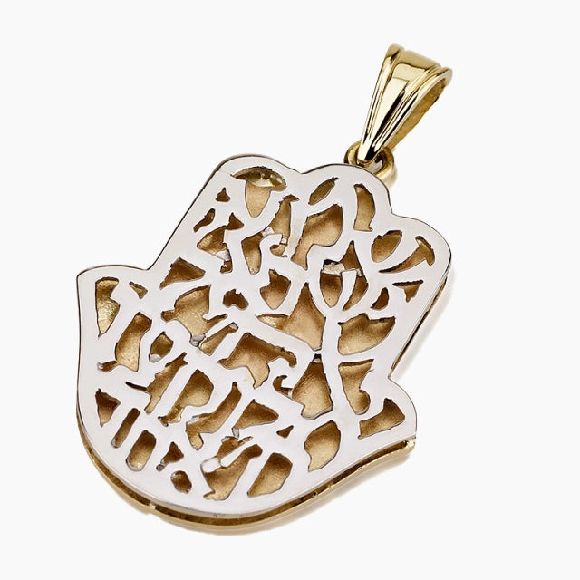 Colgante Hamsa de oro de 14 quilates Devotion - Shema Israel