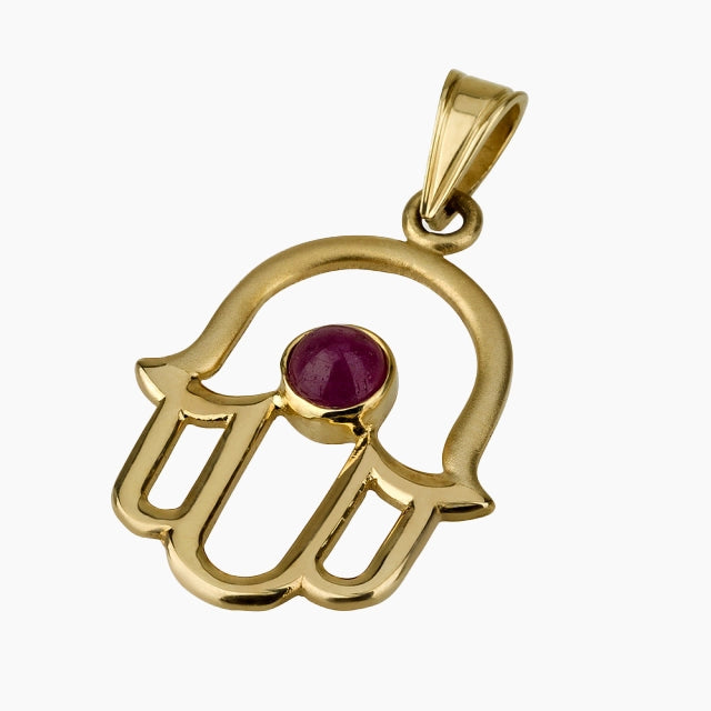Heritage 14K Gold Hamsa Pendant with Ruby