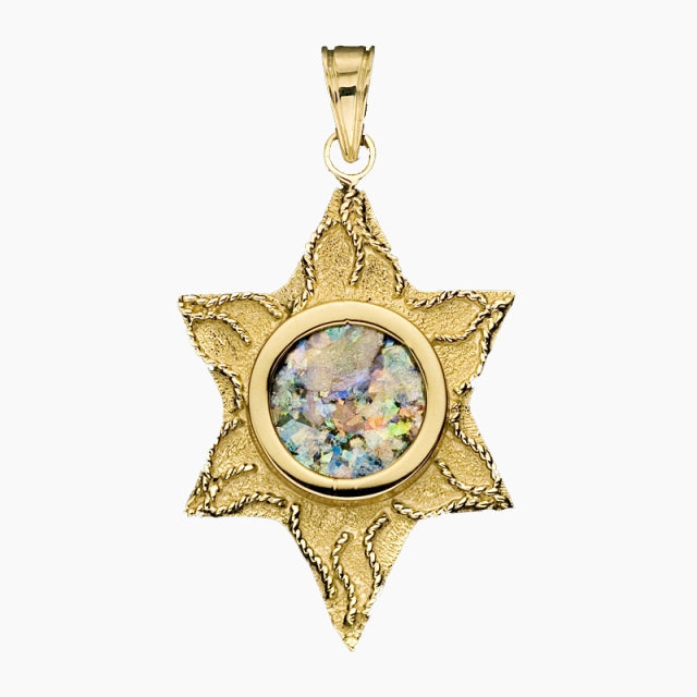 Pendentif étoile de David Heritage en or 14 carats avec verre romain