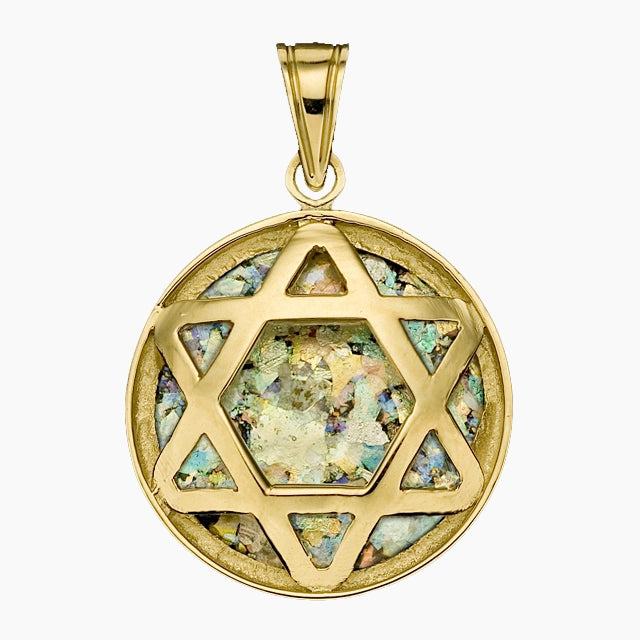 Eternal 14K Gold Star of David Pendant with Roman Glass