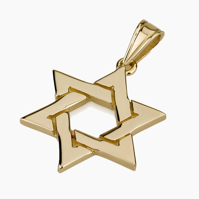 Colgante clásico de estrella de David entrelazada en oro macizo de 14 quilates