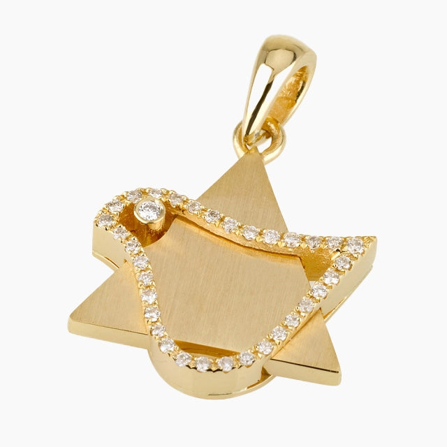 18K Gold Star of David & Dove Pendant Adorned with Diamonds