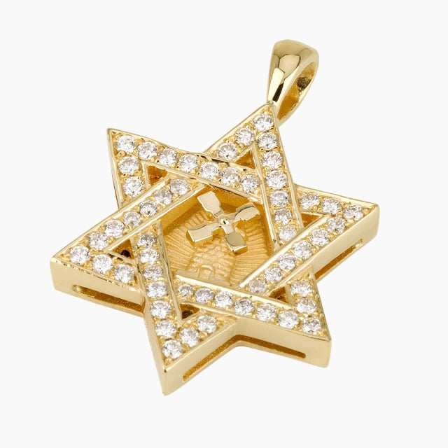 Colgante de estrella de David de oro de 18 quilates de lujo radiante con diamantes