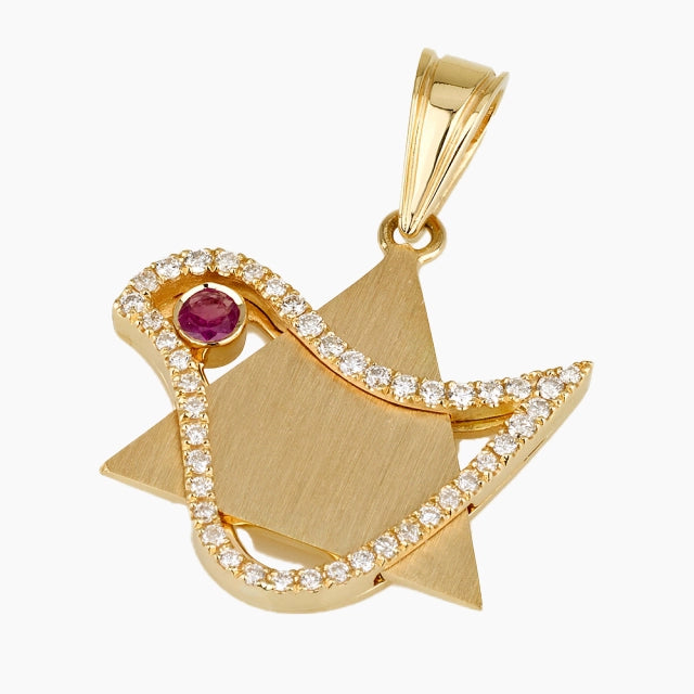 Pendentif étoile de David en or massif 18 carats orné de diamants et de rubis