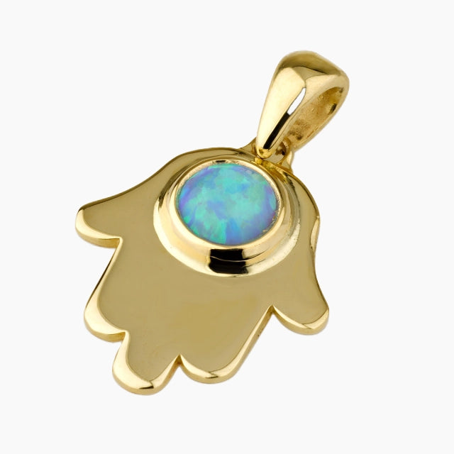 Pendentif Hamsa en or 14 carats avec opale