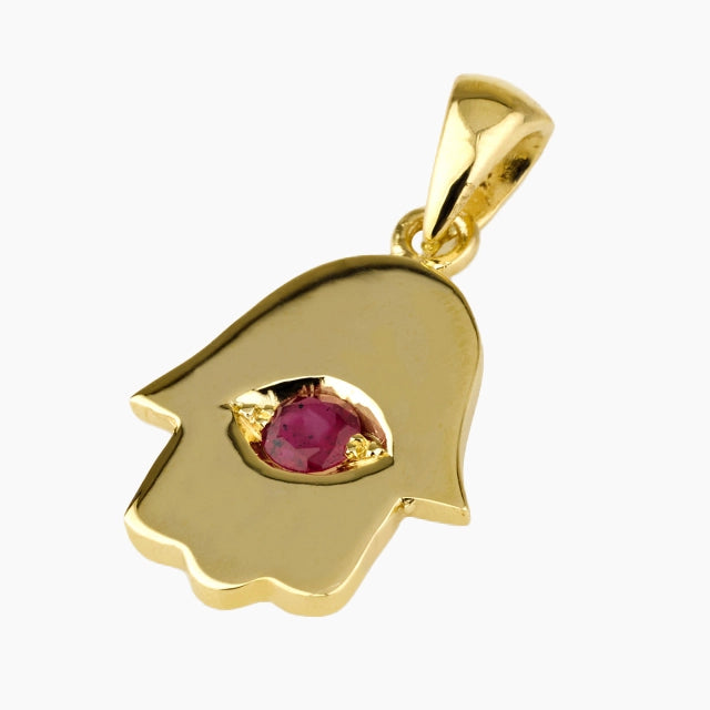 14K Gold Hamsa Pendant with Ruby