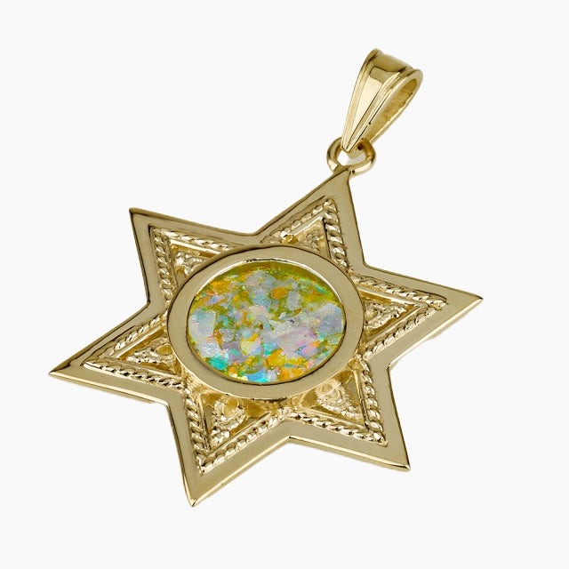 Eternal 14K Gold Star of David pendant with Roman Glass