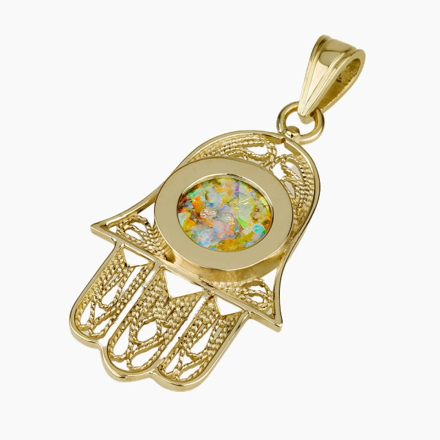 Colgante Hamsa de oro de 14 quilates con cristal romano