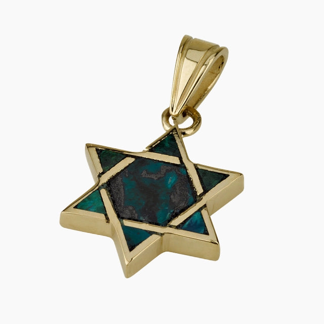 Classic 14K Gold Star of David Pendant with Eilat stone