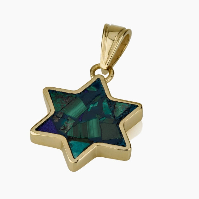 Colgante de estrella de David de oro de 14 quilates con piedra de Eilat